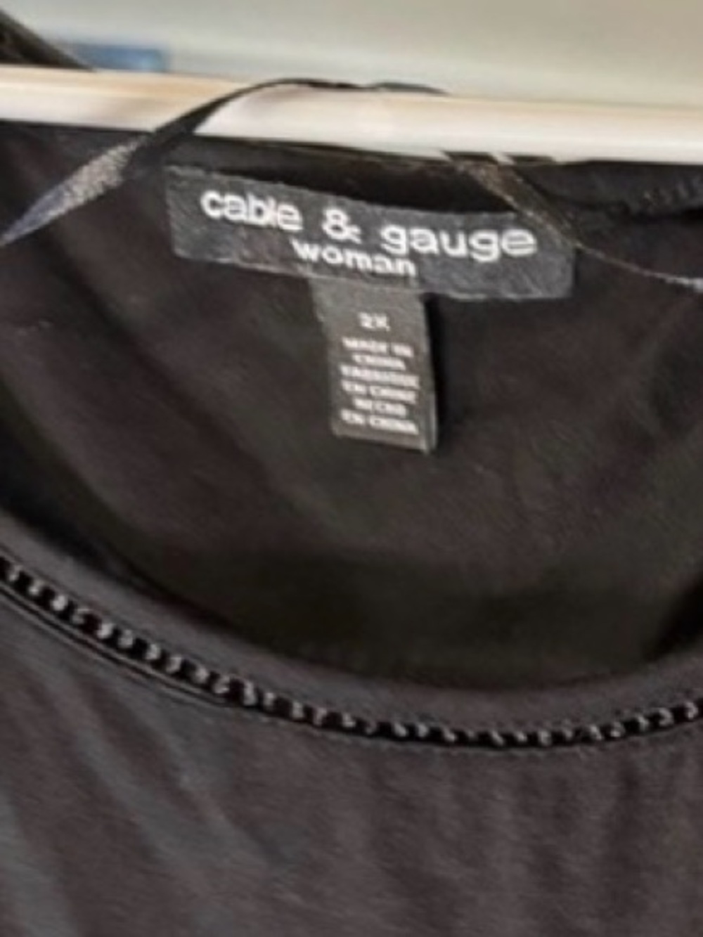Cable & Gauge Black Short Sleeve Tee with Crochet Shoulder Detail - Picture 6 of 6